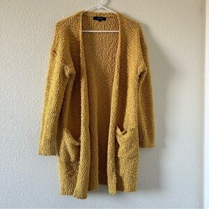 TECREW Women Cardigan Medium Mustard Yellow Longline Open Front Casual Teacher